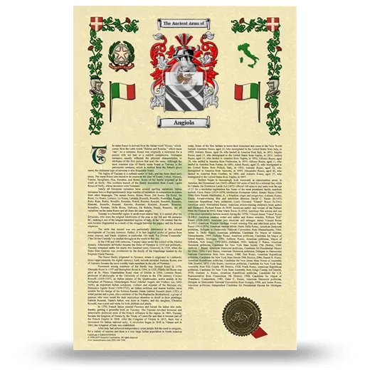 Angiola Armorial History with Coat of Arms