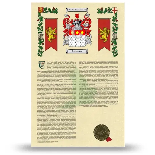 Annacker Armorial History with Coat of Arms