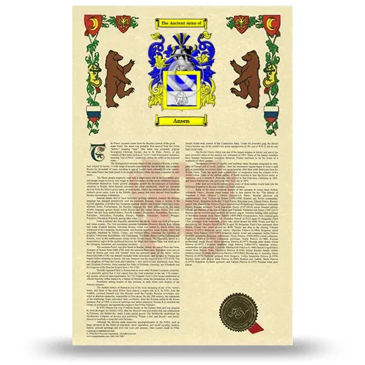 Ansen Armorial History with Coat of Arms