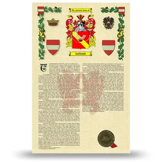 Anthonie Armorial History with Coat of Arms