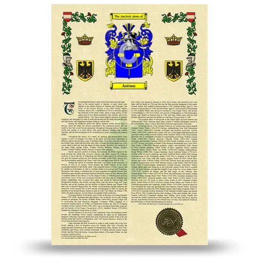 Antons Armorial History with Coat of Arms