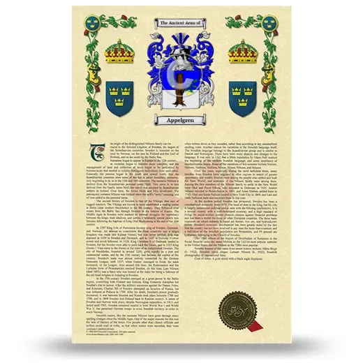 Appelgren Armorial History with Coat of Arms
