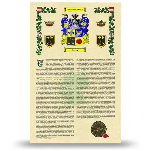Arenz Armorial History with Coat of Arms