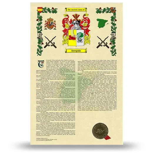 Arreguín Armorial History with Coat of Arms