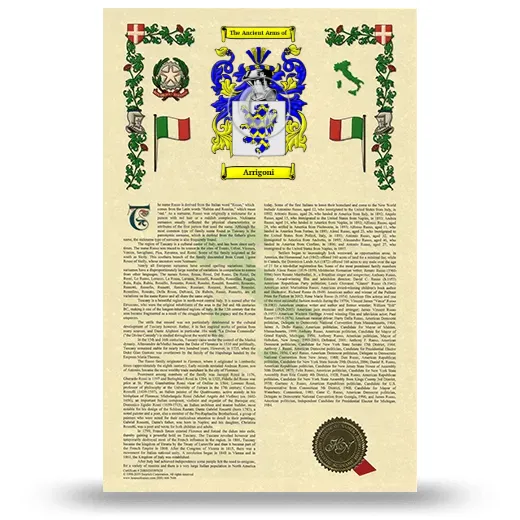 Arrigoni Armorial History with Coat of Arms