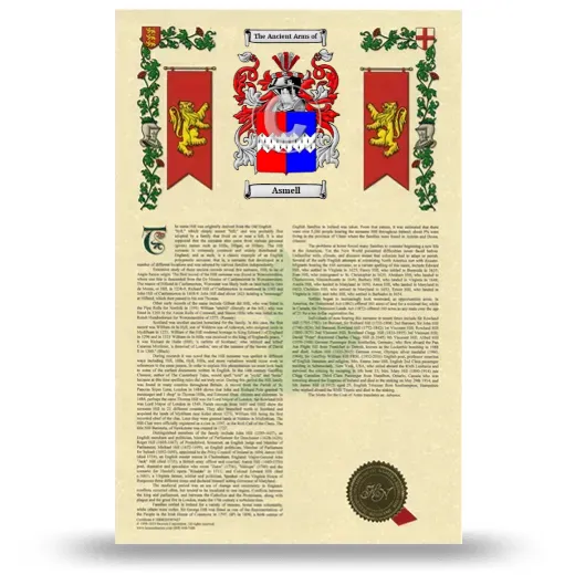 Asmell Armorial History with Coat of Arms