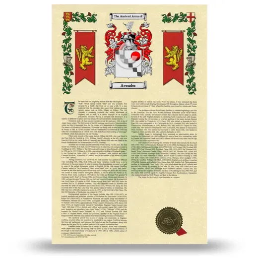 Avender Armorial History with Coat of Arms