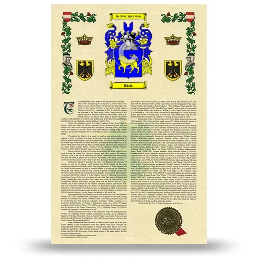 Bäck Armorial History with Coat of Arms