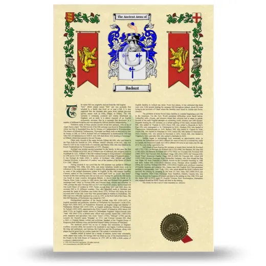 Badant Armorial History with Coat of Arms