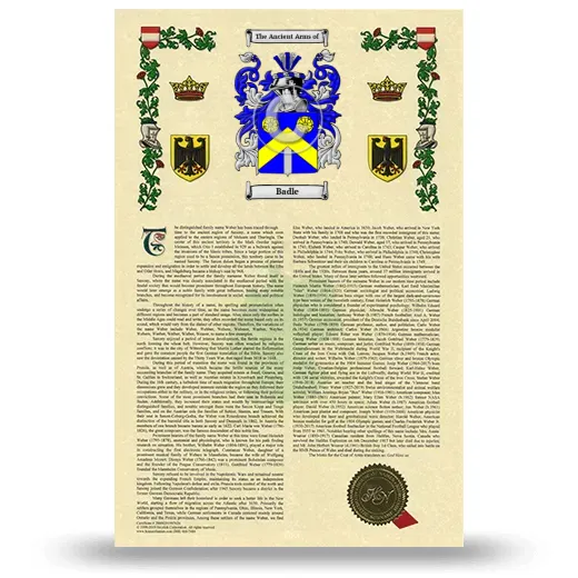 Badle Armorial History with Coat of Arms