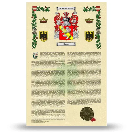Baere Armorial History with Coat of Arms