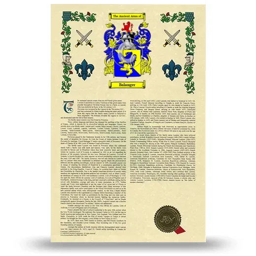 Balanger Armorial History with Coat of Arms