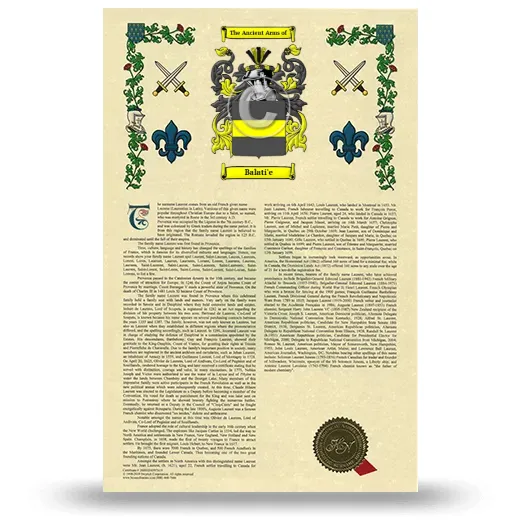 Balati'e Armorial History with Coat of Arms