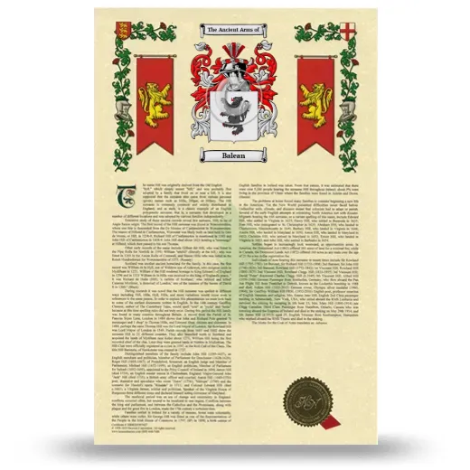 Balean Armorial History with Coat of Arms