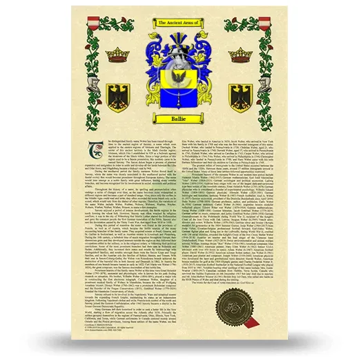 Ballie Armorial History with Coat of Arms