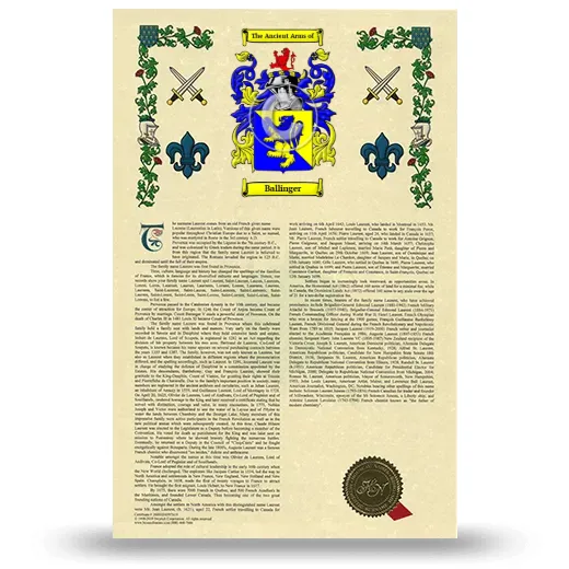 Ballinger Armorial History with Coat of Arms