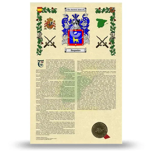 Baqueiro Armorial History with Coat of Arms