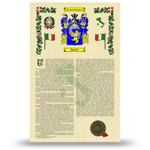 Baratti Armorial History with Coat of Arms