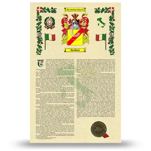 Bardiani Armorial History with Coat of Arms