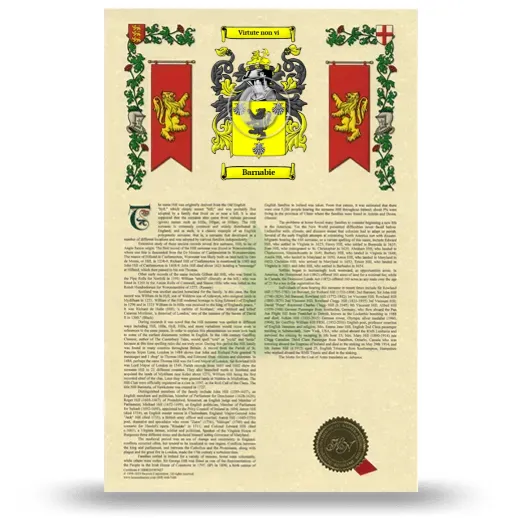 Barnabie Armorial History with Coat of Arms