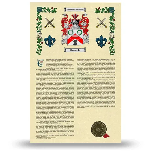 Barnarde Armorial History with Coat of Arms
