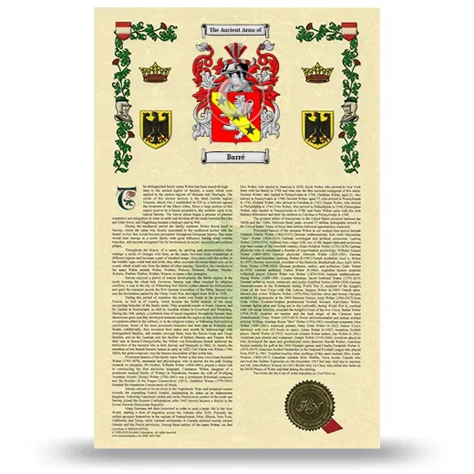 Barré Armorial History with Coat of Arms