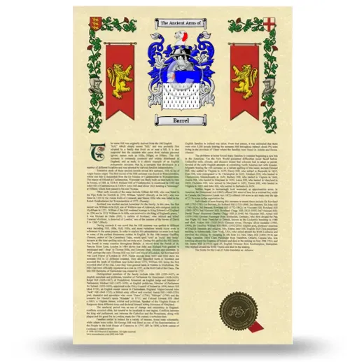 Barrel Armorial History with Coat of Arms