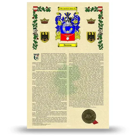 Barsena Armorial History with Coat of Arms