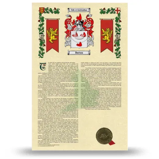 Bartan Armorial History with Coat of Arms