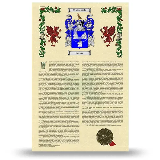 Bather Armorial History with Coat of Arms