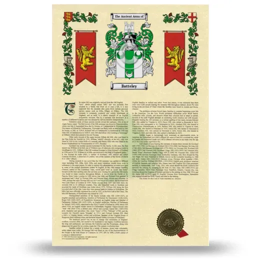Batteley Armorial History with Coat of Arms
