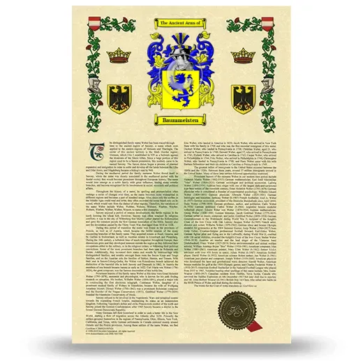 Baummeisten Armorial History with Coat of Arms