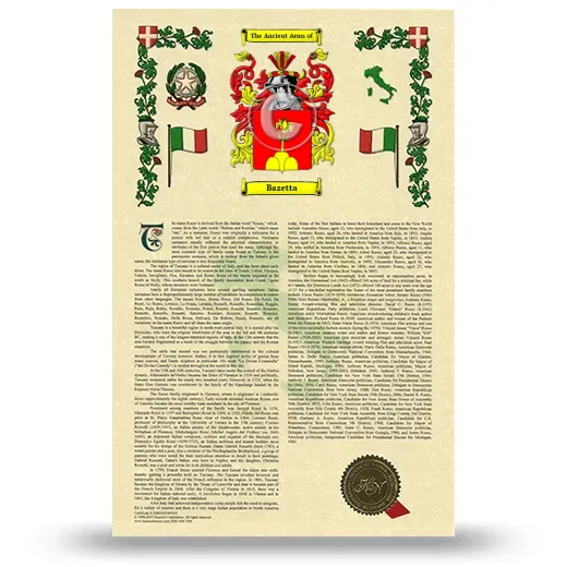 Bazetta Armorial History with Coat of Arms