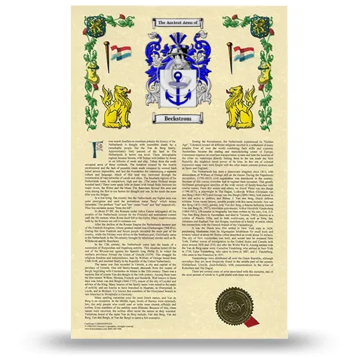 Beckstrom Armorial History with Coat of Arms