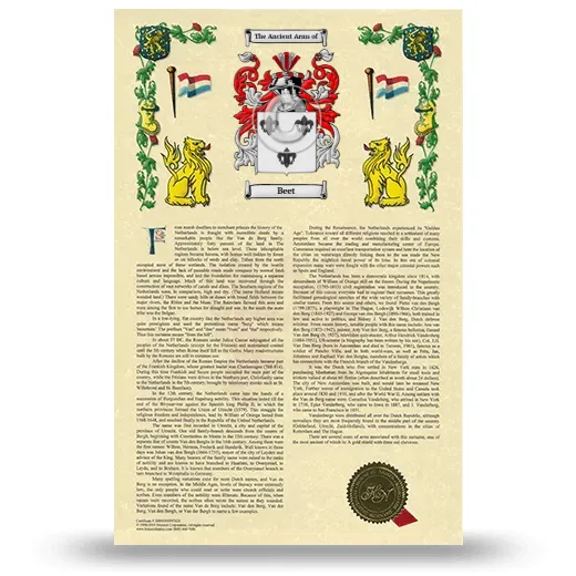 Beet Armorial History with Coat of Arms