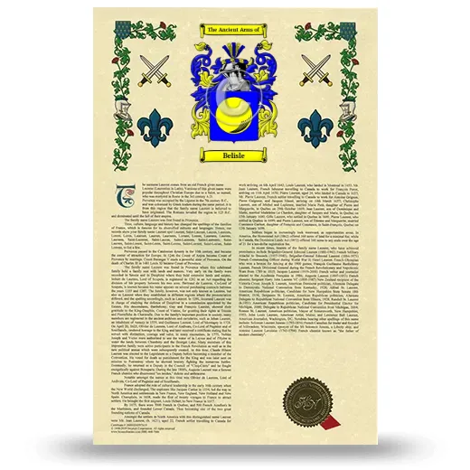 Belisle Armorial History with Coat of Arms