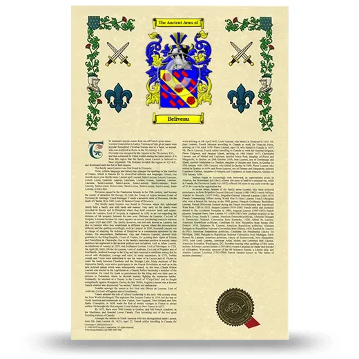 Beliveau Armorial History with Coat of Arms