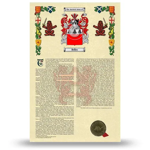 Belles Armorial History with Coat of Arms