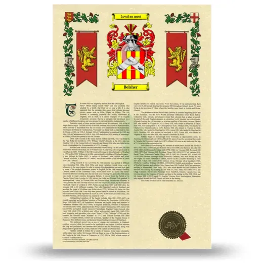 Belsher Armorial History with Coat of Arms