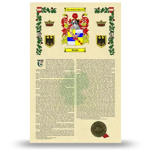 Benda Armorial History with Coat of Arms