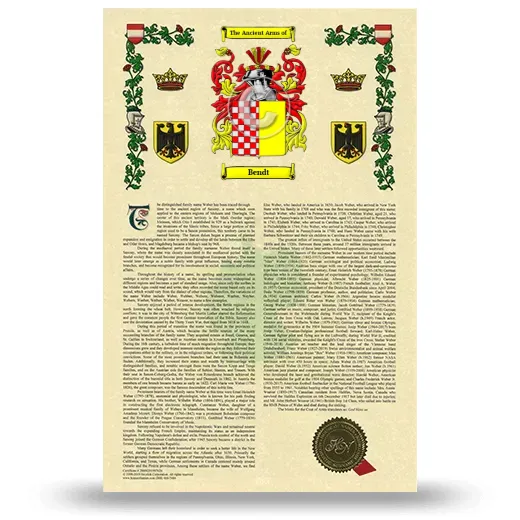 Bendt Armorial History with Coat of Arms