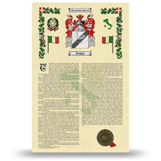 Benigni Armorial History with Coat of Arms