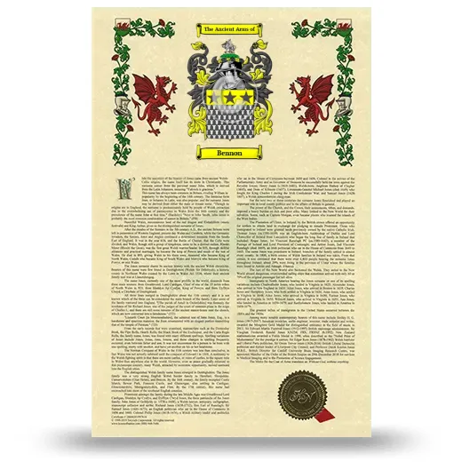 Bennon Armorial History with Coat of Arms