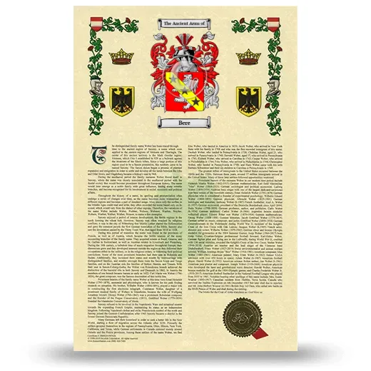 Bere Armorial History with Coat of Arms