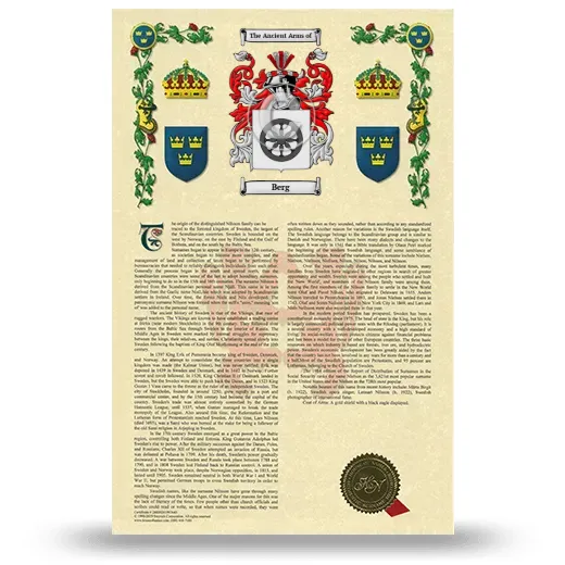 Berg Armorial History with Coat of Arms