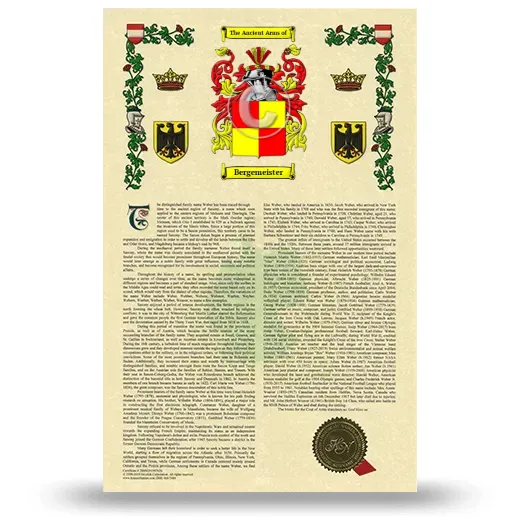 Bergemeister Armorial History with Coat of Arms