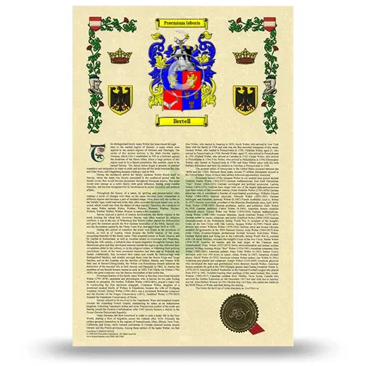 Bertell Armorial History with Coat of Arms