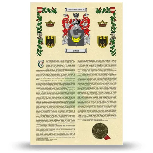Betin Armorial History with Coat of Arms