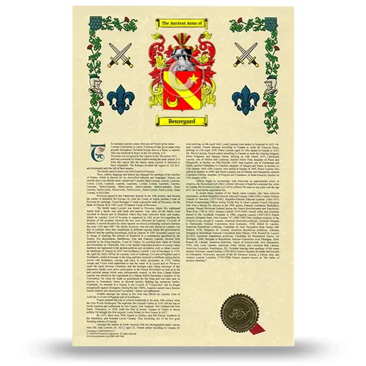 Beuregard Armorial History with Coat of Arms