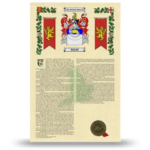 Bickold Armorial History with Coat of Arms
